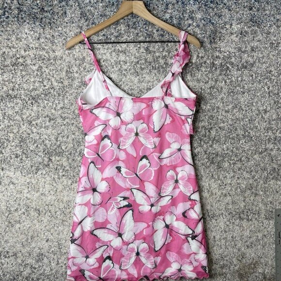 Elodie Pink Ruffle Butterfly Print Mesh Sleeveless Mini Dress Size Medium - Picture 2 of 7